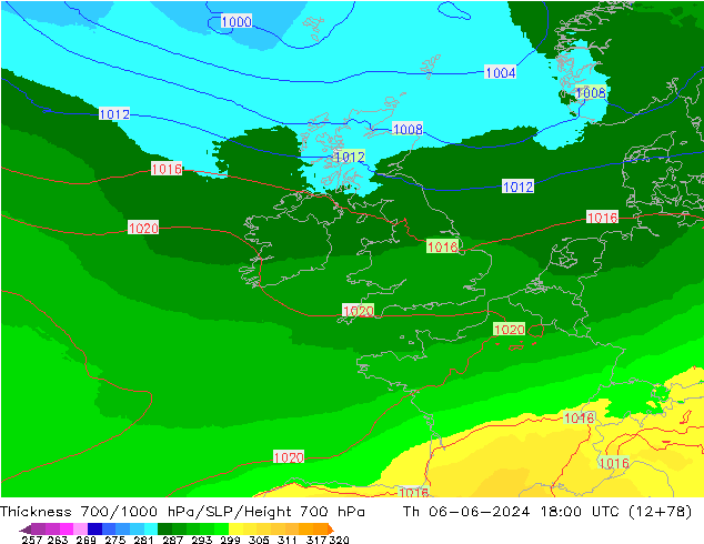 Thck 700-1000 hPa UK-Global gio 06.06.2024 18 UTC