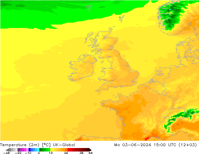 Temperature (2m) UK-Global Mo 03.06.2024 15 UTC