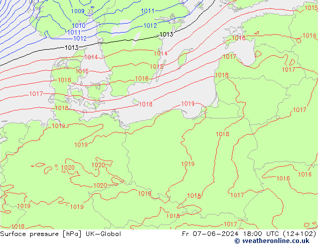 pression de l'air UK-Global ven 07.06.2024 18 UTC