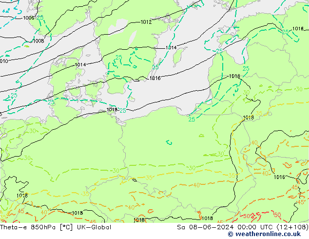 Theta-e 850hPa UK-Global Sa 08.06.2024 00 UTC