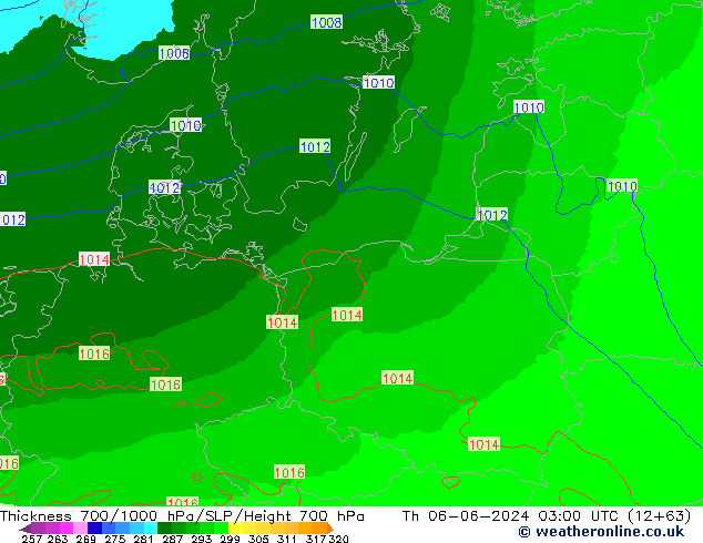 Thck 700-1000 гПа UK-Global чт 06.06.2024 03 UTC