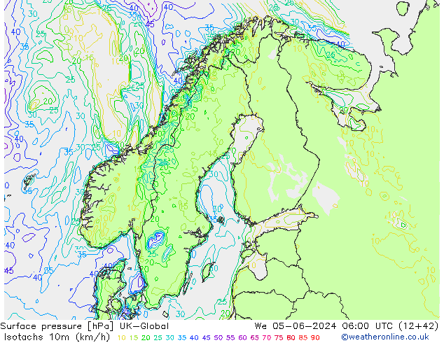 Isotachs (kph) UK-Global St 05.06.2024 06 UTC