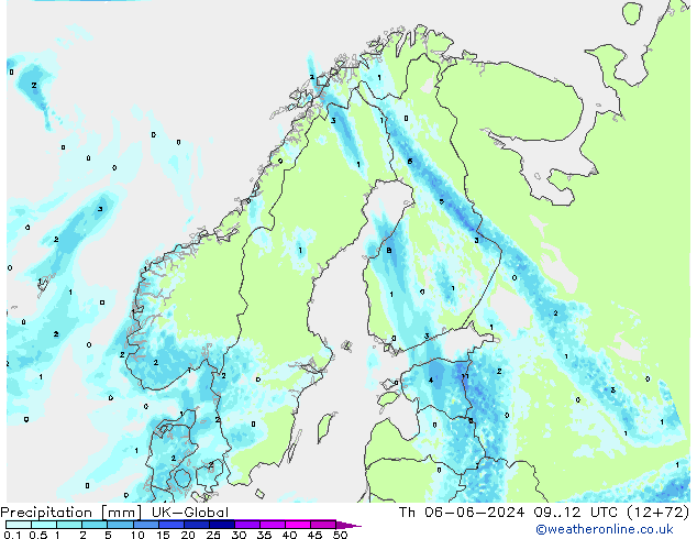 Precipitación UK-Global jue 06.06.2024 12 UTC