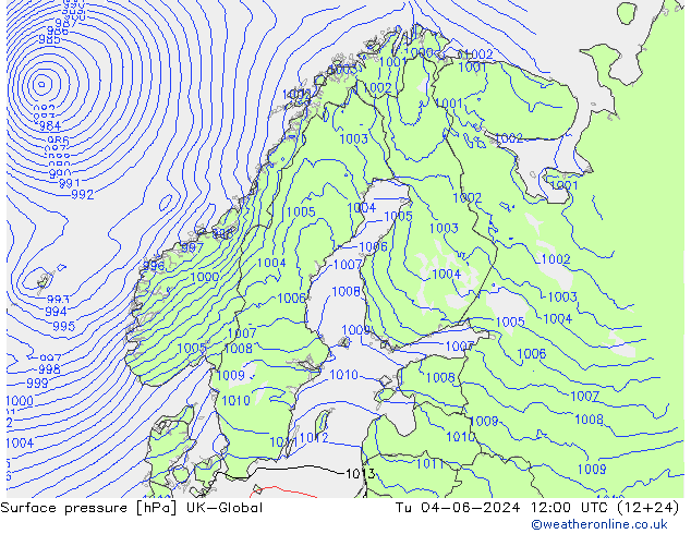 Surface pressure UK-Global Tu 04.06.2024 12 UTC