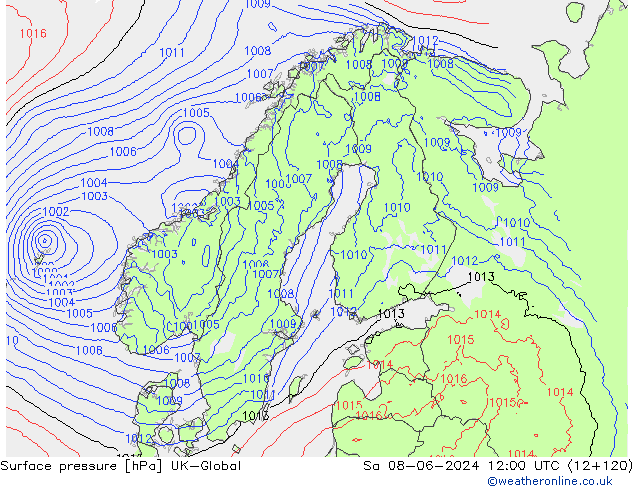 Surface pressure UK-Global Sa 08.06.2024 12 UTC