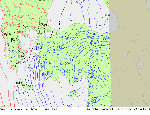 Surface pressure UK-Global Sa 08.06.2024 12 UTC