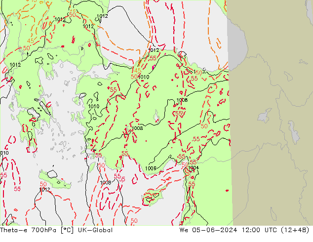 Theta-e 700hPa UK-Global Çar 05.06.2024 12 UTC