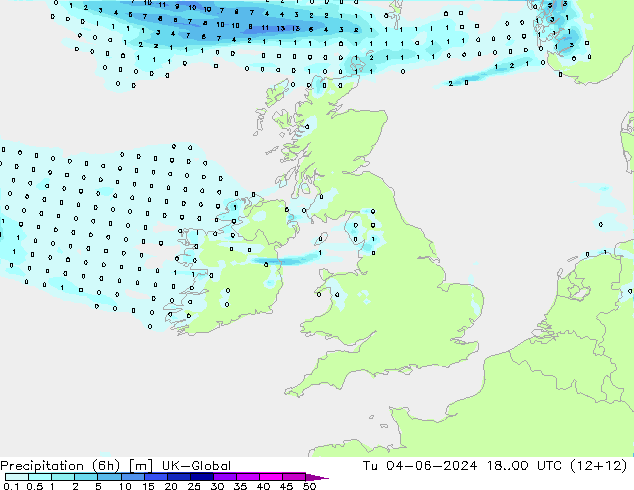 Totale neerslag (6h) UK-Global di 04.06.2024 00 UTC
