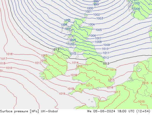 pressão do solo UK-Global Qua 05.06.2024 18 UTC