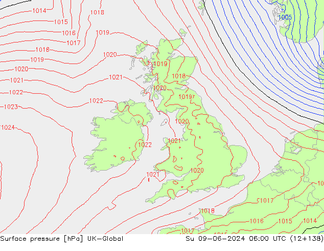 Surface pressure UK-Global Su 09.06.2024 06 UTC