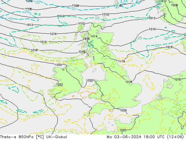 Theta-e 850hPa UK-Global Seg 03.06.2024 18 UTC