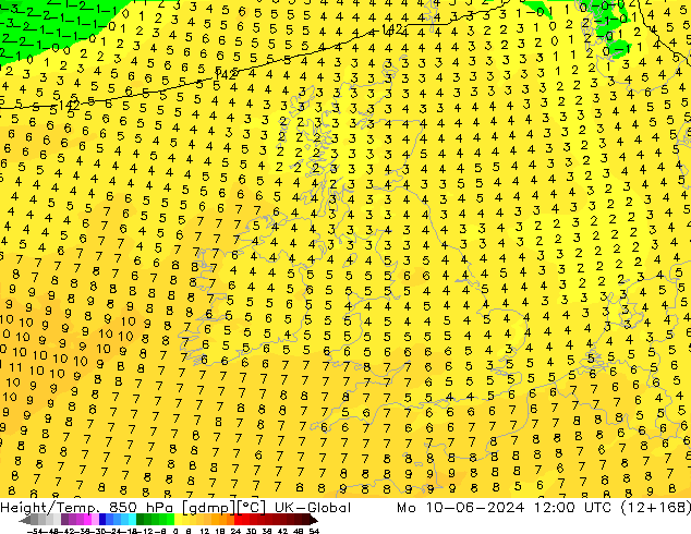 Height/Temp. 850 hPa UK-Global Mo 10.06.2024 12 UTC