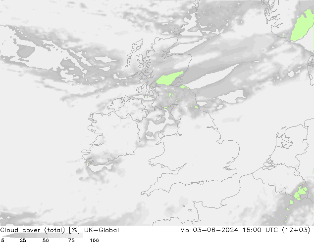 Cloud cover (total) UK-Global Po 03.06.2024 15 UTC