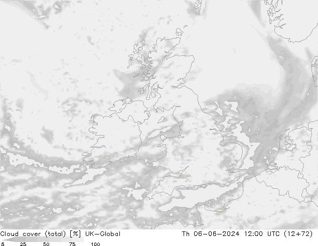 Cloud cover (total) UK-Global Th 06.06.2024 12 UTC