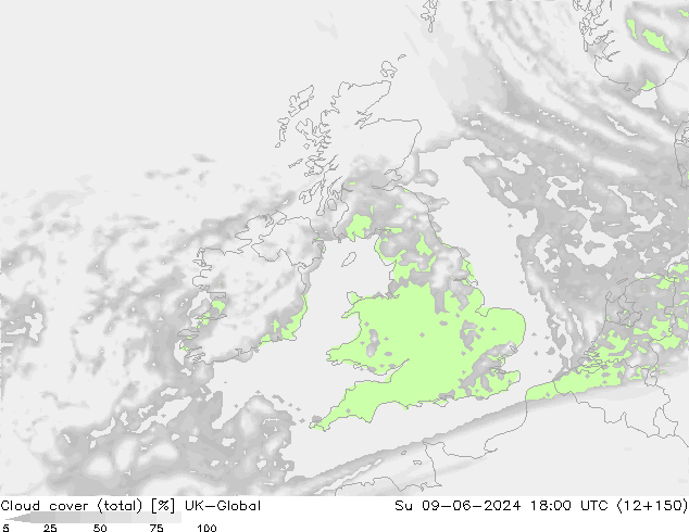 Bewolking (Totaal) UK-Global zo 09.06.2024 18 UTC