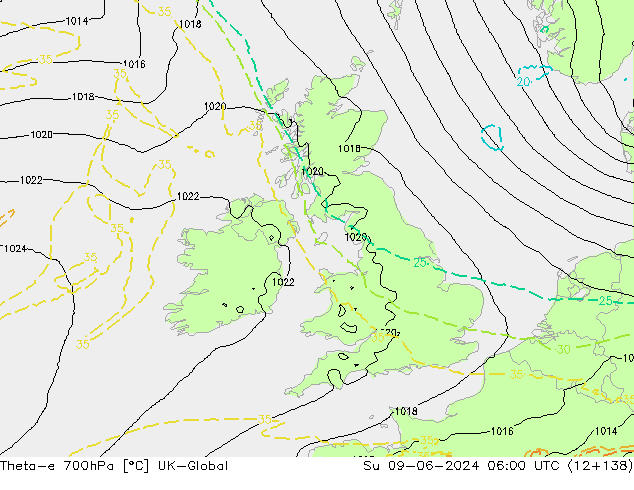 Theta-e 700hPa UK-Global Ne 09.06.2024 06 UTC
