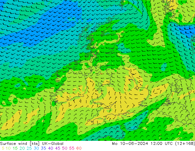 Surface wind UK-Global Po 10.06.2024 12 UTC