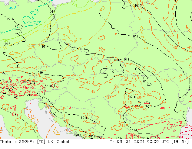 Theta-e 850hPa UK-Global  06.06.2024 00 UTC