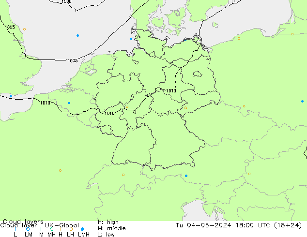 Wolkenschichten UK-Global Di 04.06.2024 18 UTC