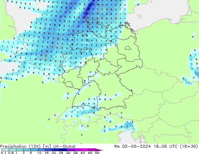 Precipitation (12h) UK-Global We 05.06.2024 06 UTC