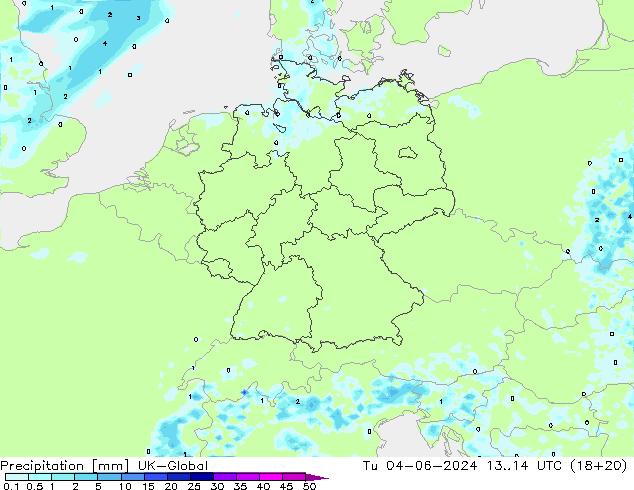 Precipitation UK-Global Tu 04.06.2024 14 UTC