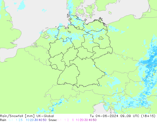 Rain/Snowfall UK-Global Tu 04.06.2024 09 UTC