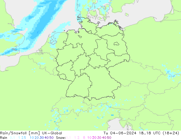 Rain/Snowfall UK-Global Tu 04.06.2024 18 UTC