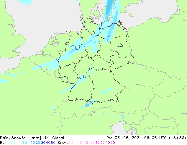 Rain/Snowfall UK-Global Çar 05.06.2024 06 UTC