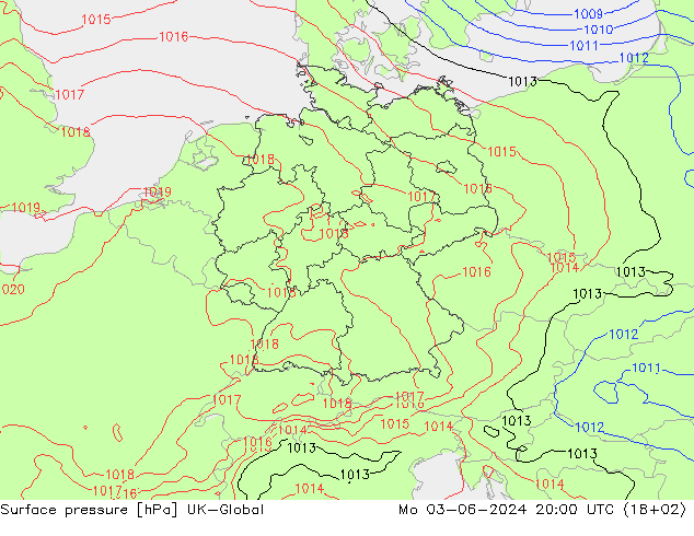 приземное давление UK-Global пн 03.06.2024 20 UTC