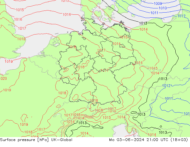 Surface pressure UK-Global Mo 03.06.2024 21 UTC