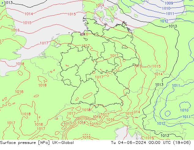 地面气压 UK-Global 星期二 04.06.2024 00 UTC