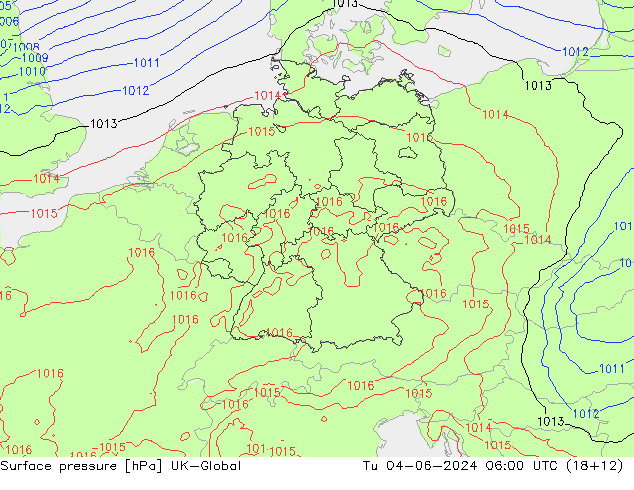 Surface pressure UK-Global Tu 04.06.2024 06 UTC