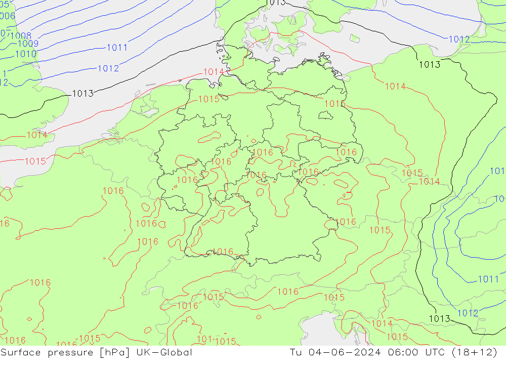 Surface pressure UK-Global Tu 04.06.2024 06 UTC