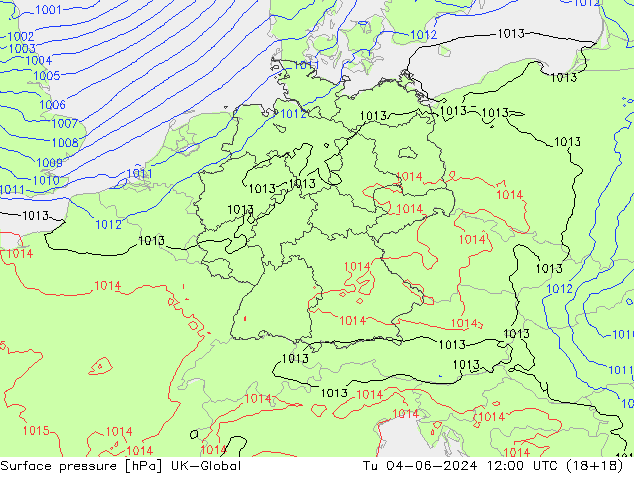 Surface pressure UK-Global Tu 04.06.2024 12 UTC