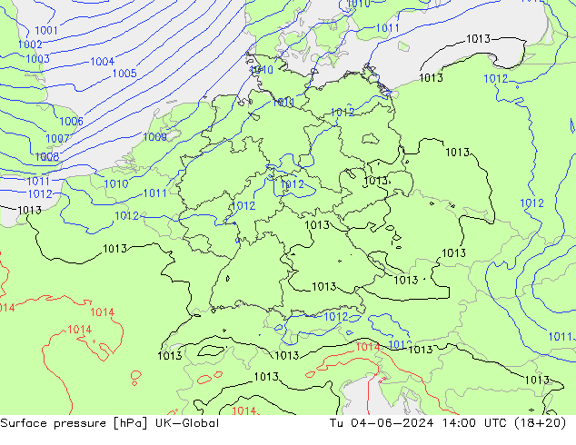 Luchtdruk (Grond) UK-Global di 04.06.2024 14 UTC