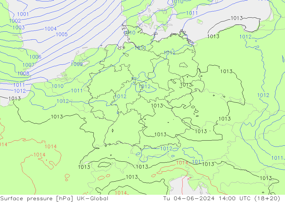 Presión superficial UK-Global mar 04.06.2024 14 UTC
