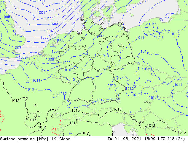 Surface pressure UK-Global Tu 04.06.2024 18 UTC