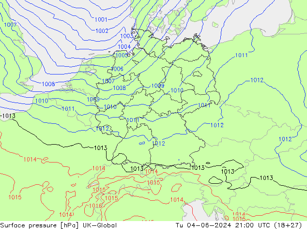 Surface pressure UK-Global Tu 04.06.2024 21 UTC