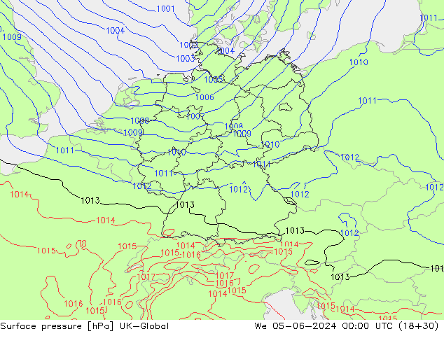 Atmosférický tlak UK-Global St 05.06.2024 00 UTC