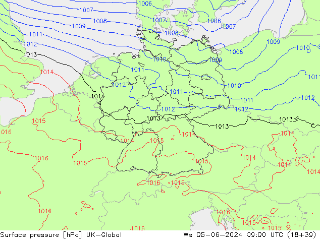 Presión superficial UK-Global mié 05.06.2024 09 UTC