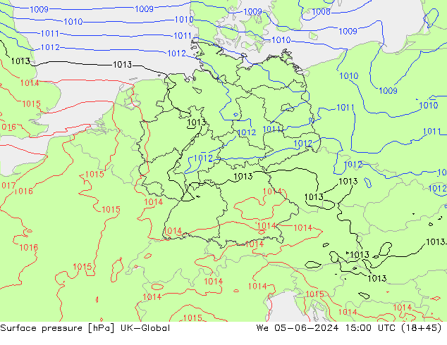 Atmosférický tlak UK-Global St 05.06.2024 15 UTC