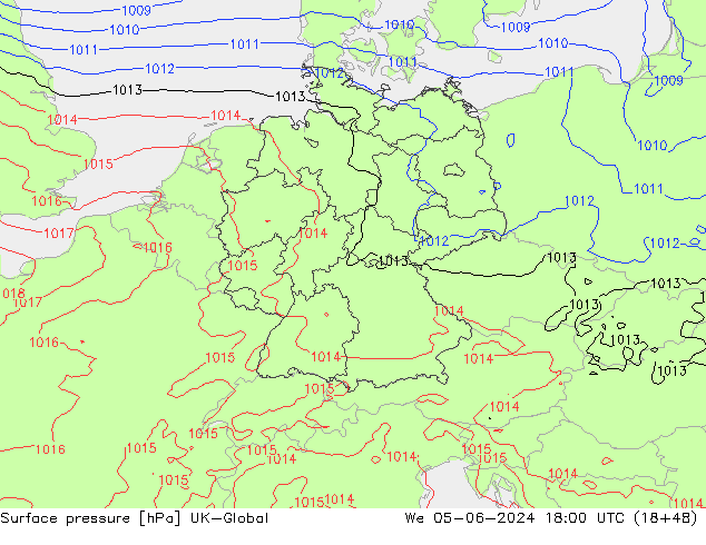 Atmosférický tlak UK-Global St 05.06.2024 18 UTC