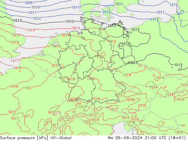 pression de l'air UK-Global mer 05.06.2024 21 UTC