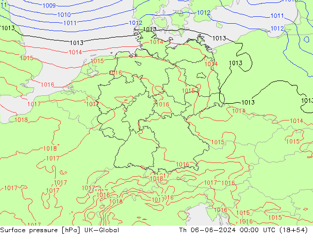 Presión superficial UK-Global jue 06.06.2024 00 UTC