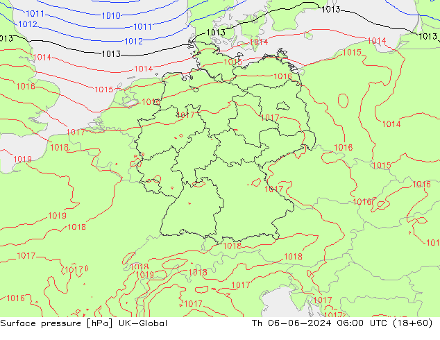 Surface pressure UK-Global Th 06.06.2024 06 UTC