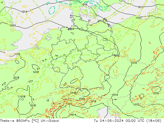 Theta-e 850hPa UK-Global wto. 04.06.2024 00 UTC