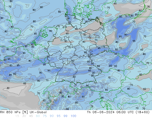 RH 850 hPa UK-Global Th 06.06.2024 06 UTC
