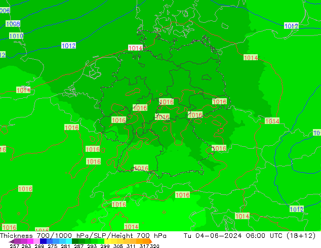 700-1000 hPa Kalınlığı UK-Global Sa 04.06.2024 06 UTC