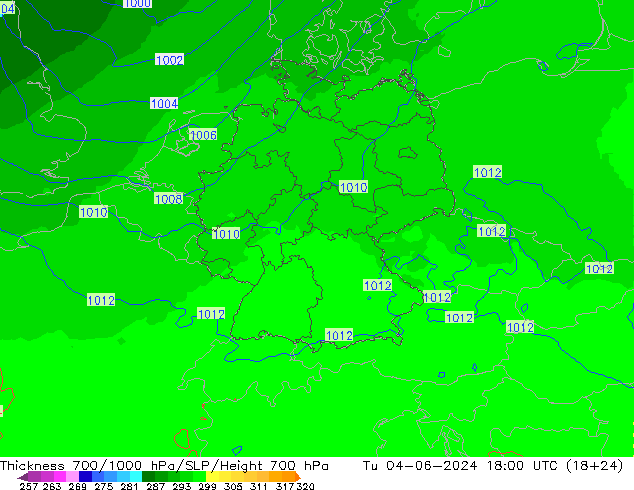 Dikte700-1000 hPa UK-Global di 04.06.2024 18 UTC