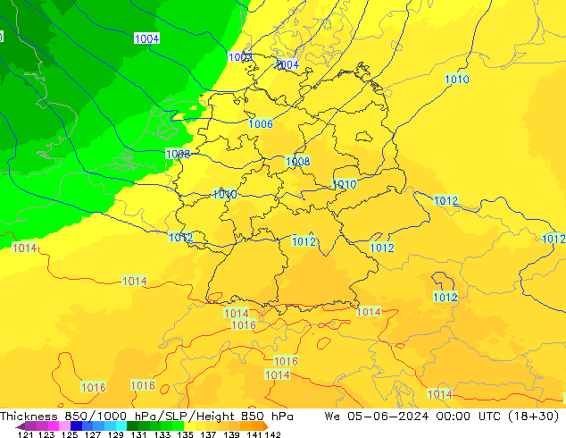 Schichtdicke 850-1000 hPa UK-Global Mi 05.06.2024 00 UTC